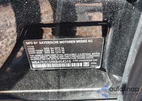 2019 BMW 740I from USA, damaged, VIN WBA7E2C55KB454316
